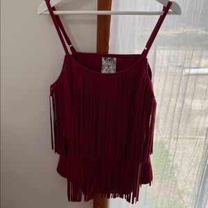 New! Vocal Western Burgundy Fringe Tank Top Small